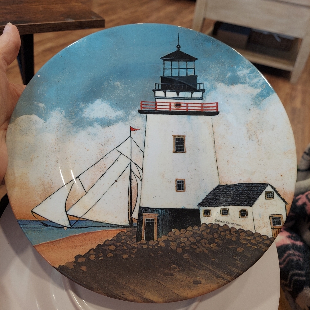 2 SAKURA Evolution 8.5" Melamine Salad Plates Lighthouse David Carter Brown